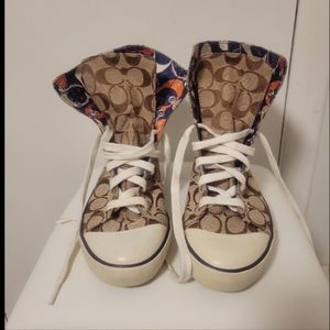 COACH Bonney Canvas Hi Top Signature Monogram Shoes Sz 7.5